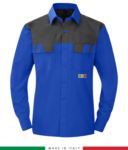 Two-tone multipro shirt, long sleeves, two chest pockets, Made in Italy, certified EN 1149-5, EN 13034, EN 14116:2008, color royal blue/orange RU801BICT54.AZGR